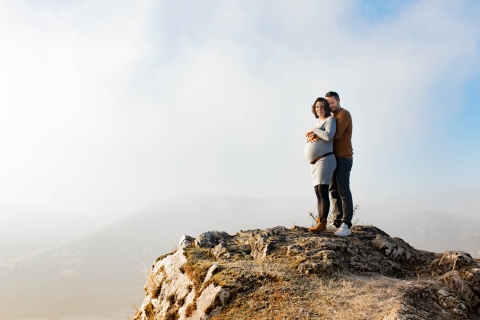 Besancon couple posing for a portrait during a Doubs lifestyle maternity session for a wonderful mum to be