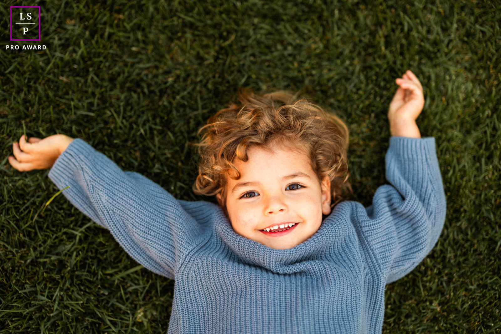 Retrato cativante do estilo de vida de um jovem garoto feliz aproveitando um dia ensolarado em Santa Barbara, Califórnia, enquanto ele se esparrama no gramado verdejante, tirado de uma vista aérea.