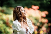An outdoor Warsaw portrait of young woman during on-location beauty photoshoot in Mazowieckie