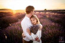 This is a lifestyle image from Marseille of a Couple hugging in lavender fields