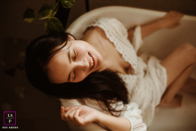 First Solo Bath: Mother Finds Peaceful Solitude in Her Designed Sanctuary In Oakville, ON, a mother reclines in a sunlit bathroom she designed herself, eyes closed in peaceful solitude. Enjoying her first solo bath since having her second baby, she cherishes a rare, tranquil pause.