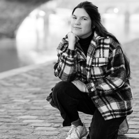 BW lifestyle portrait of photographer Marianella Pacheco of Sur Seine Photo